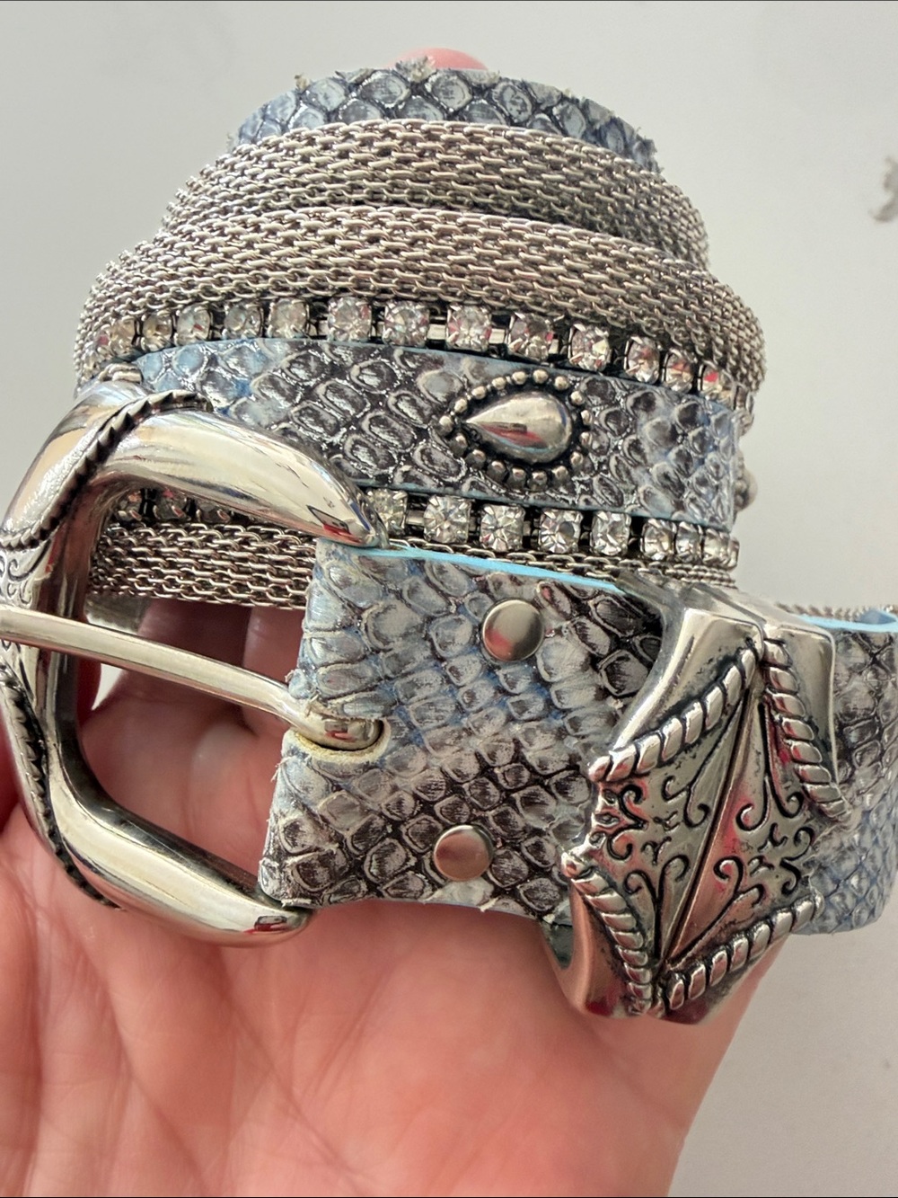 Rhinestone-Trim Metallic Snake-Print Women’s Belt…VERY DETAILED & BEAUTIFUL